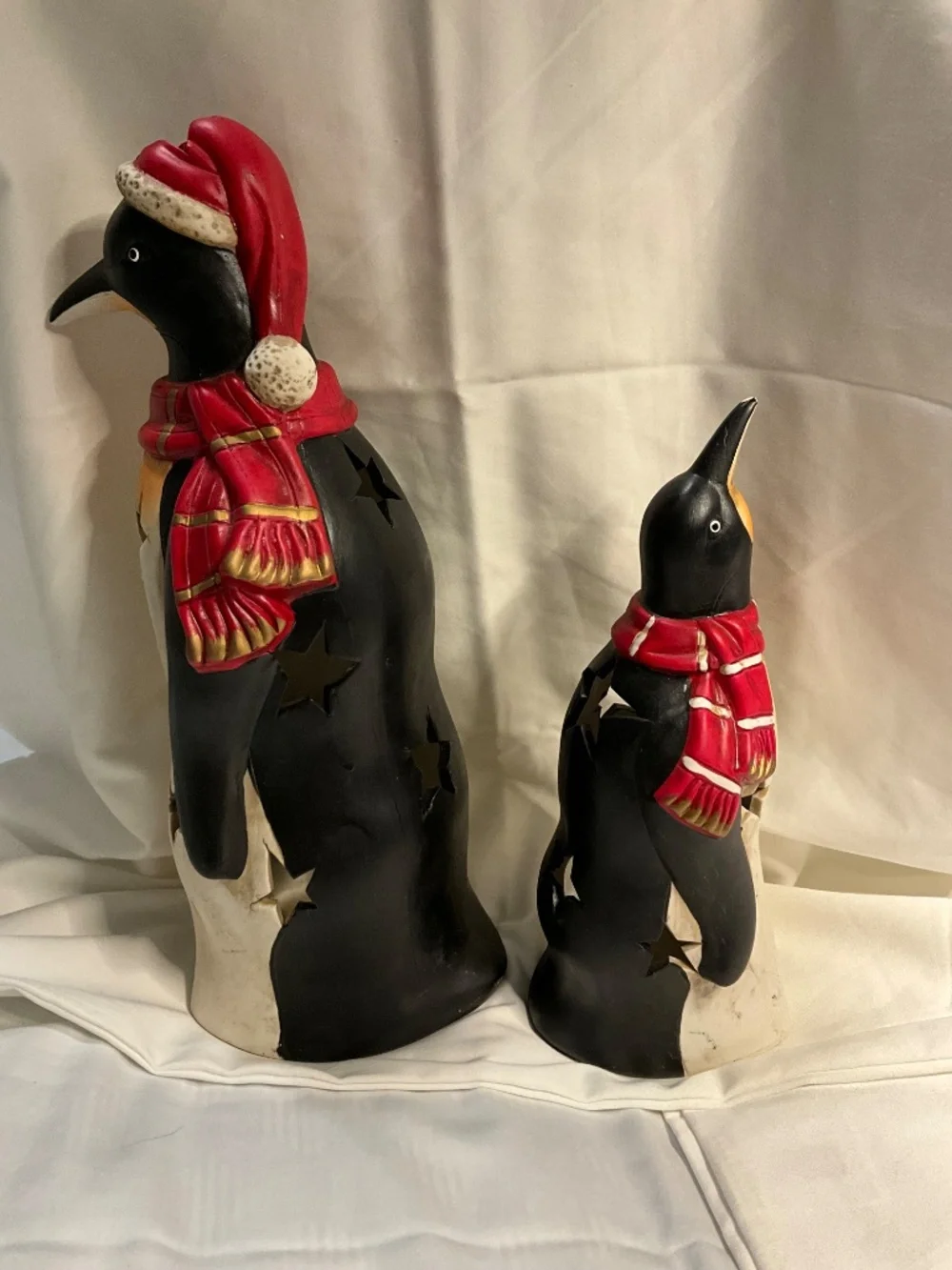 Vintage-Style Ceramic Penguin Holiday Luminary Figurines - Set of 2